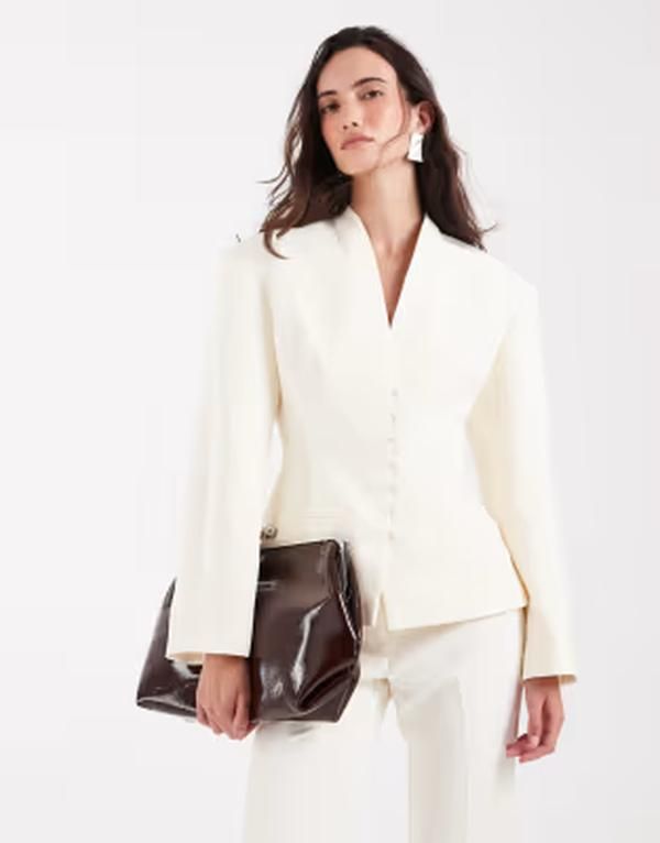 エイソス レディース アウター ジャケット・ブルゾン ブレザー ASOS DESIGN Tailored collarless multi button blazer in cream クリーム