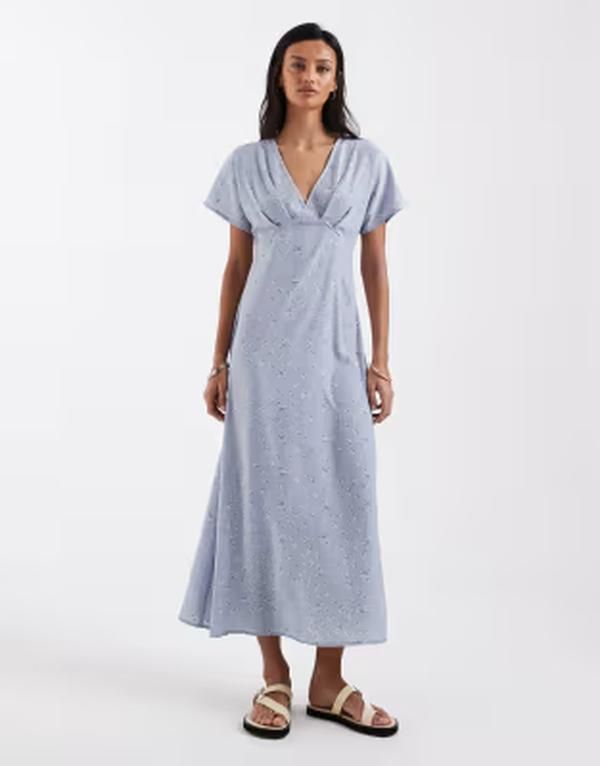 ブレーブソウル レディース トップス ワンピース フラワー柄 プリント ミディ フラワー Brave Soul midi tea dress floral ditsy print BLUE ブルー
