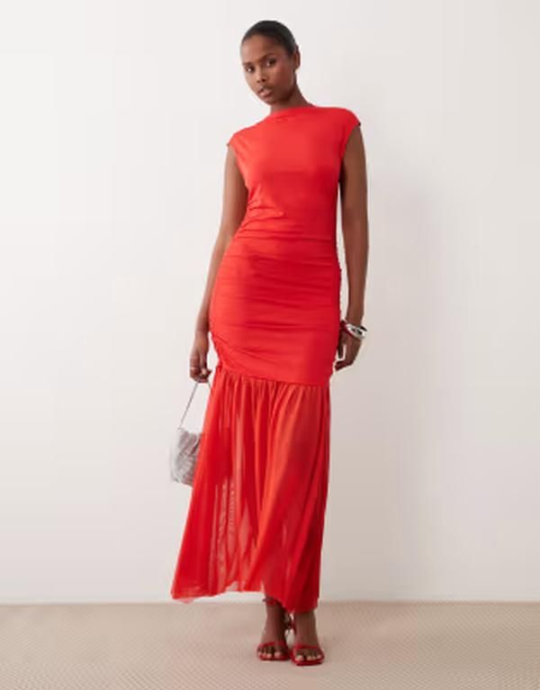 ヴィラ レディース トップス ワンピース ハイネック マキシ VILA high neck slinky maxi dress Racing red レッド