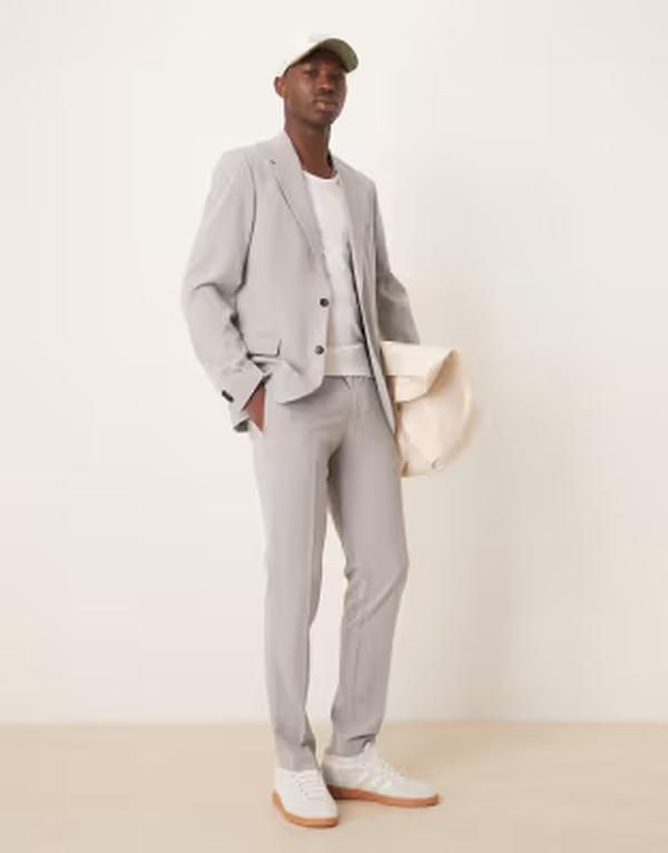 エイソス メンズ アウター ジャケット・ブルゾン ASOS DESIGN four way stretch skinny fit suit jacket Mid gray グレー 13,490円