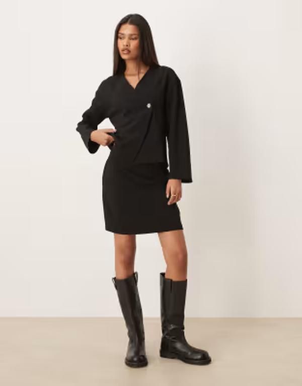 ヴィラ レディース ボトムスカート ハイウエスト ミニット Vila high waist knit mini skirt part of a set Black beauty ブラック