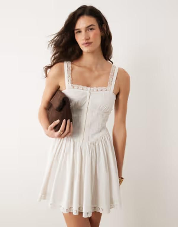 ミスセルフフリッジ レディース トップス ワンピース ミニ Misselfridge corset detailing poplin mini dress WHITE ホワイト
