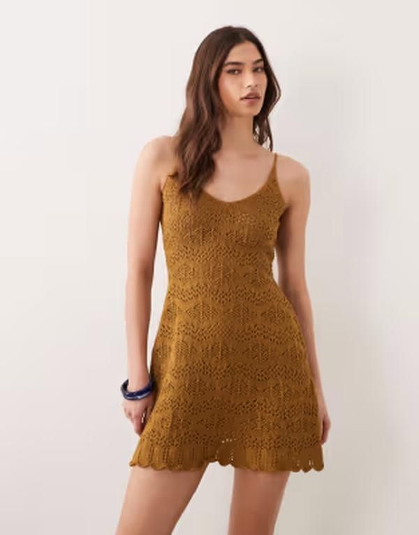 ミスセルフフリッジ レディース トップス ワンピース ミニ Misselfridge strappy crochet mini dress in olive オリーブ