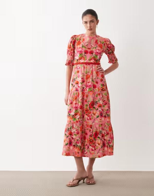 ホープ＆アイビー レディース トップス ワンピース フラワー柄 ミディ フラワー Hope Ivy bow back midi day dress floral Pink floral ピンク
