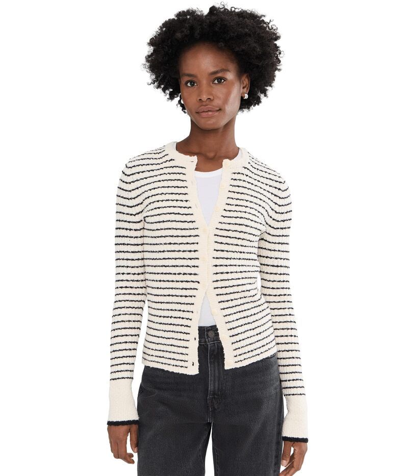メイドウェル レディース アウター ニット・セーター カーディガン Madewell Striped BoucleKnit Cardigan IvoryBlack Stripe アイボリー
