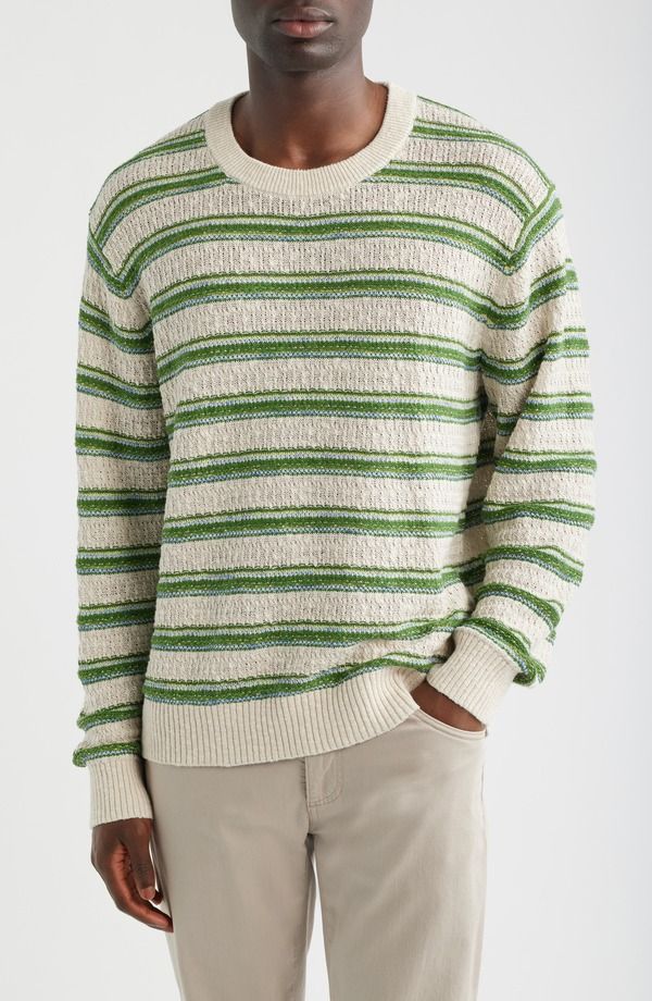 コリドー メンズ アウター パーカー・スウェット セーター シルク コットン リネン Corridor Stripe Cotton Linen Silk Sweater Natural ストライプ