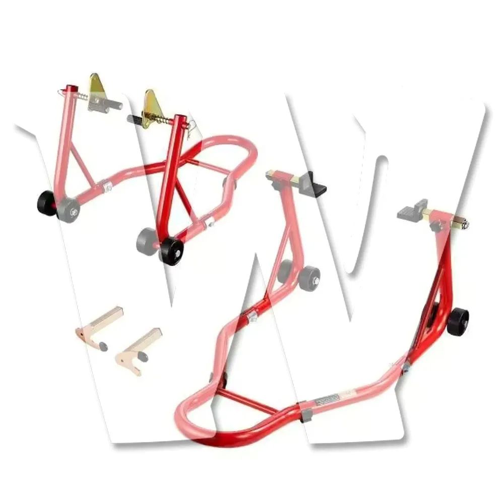 オートバイスタンド モーターサイクルスタンドリフト 850ポンド スポーツバイク 前輪/後輪リフト フロント/リアスタンド スイングアーム パドックスタンド タイヤ交換 オイル交換 軽作業 メンテナンス レッド カスタム 前後セット