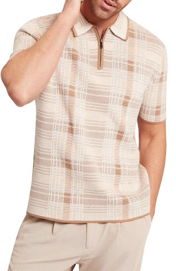 テッドベーカー メンズ アウター パーカー・スウェット ハーフジップ ポロシャツ Ted Baker Halpirt Check Quarter Zipolo Taupe トープ