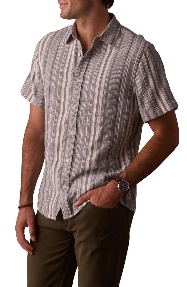 ノーマルブランド メンズ トップス シャツ The Normal Brand Freshwater Everyday Short Sleeve ButtonUp Shirt Positano Stri 24,272円