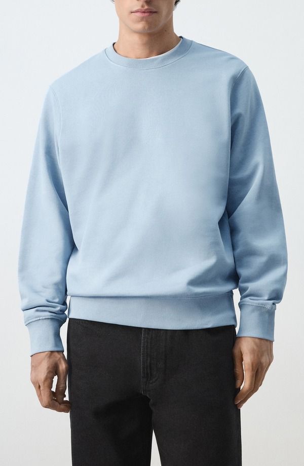 マンゴ メンズ アウター パーカー・スウェット レギュラーフィット シャツ コットン MANGO Regular Fit Cotton Sweatshirt Sky Blue ブルー