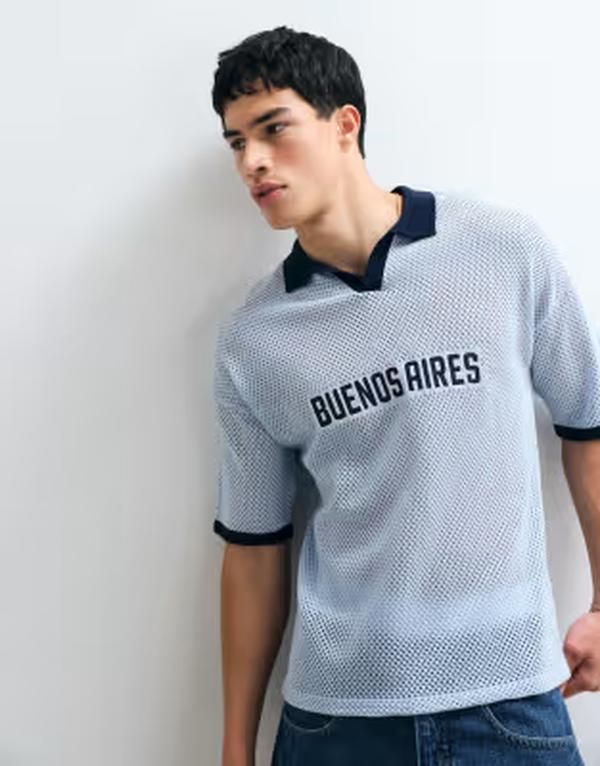 エイソス メンズ トップス ポロシャツ ニット ASOS DESIGN oversized knit soccer style notch neck polo shirt with embroider