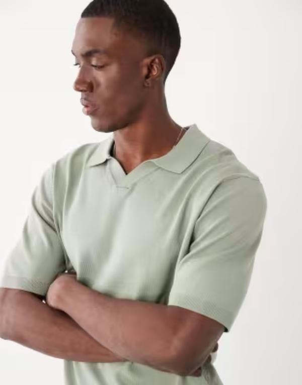 スリードベア メンズ トップス ポロシャツ ニット Threadbare knitted short sleeve polo shirt in sage GREEN グリーン