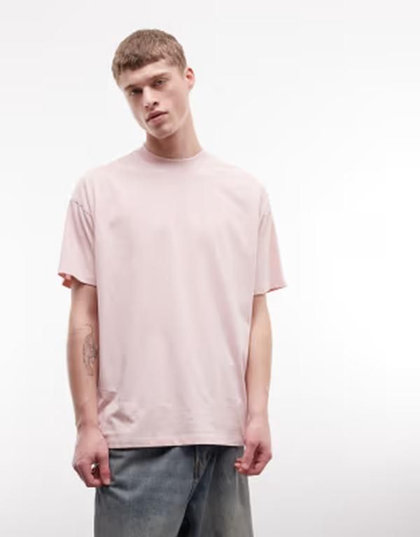 コルージョン メンズ トップス Tシャツ COLLUSION oversized short sleeve tshirt PINK ピンク