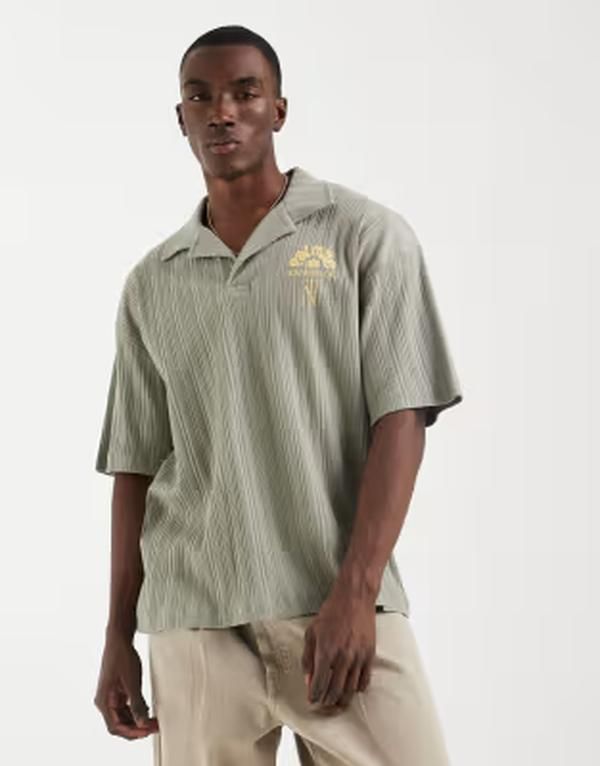 エイソス メンズ トップス ポロシャツ フラワー柄 フラワー ASOS DESIGN super heavyweight oversized polo with chest floral graohi