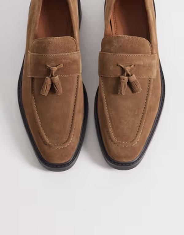 エイソス メンズ シューズ スリッポン・ローファー スエード ASOS DESIGN loafers with angled sole in stone suede STONE ストーン
