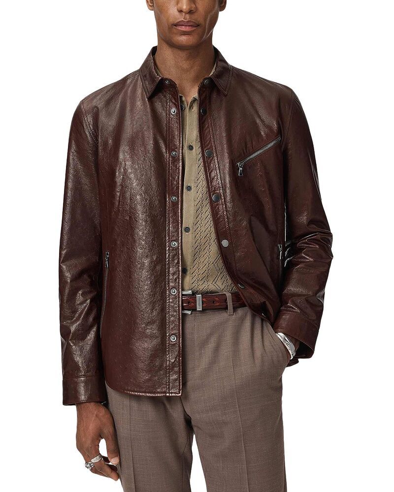 ジョンバルベイトス メンズ トップス シャツ レザー John Varvatos Kadd Leather Shirt Wood Brown ブラウン