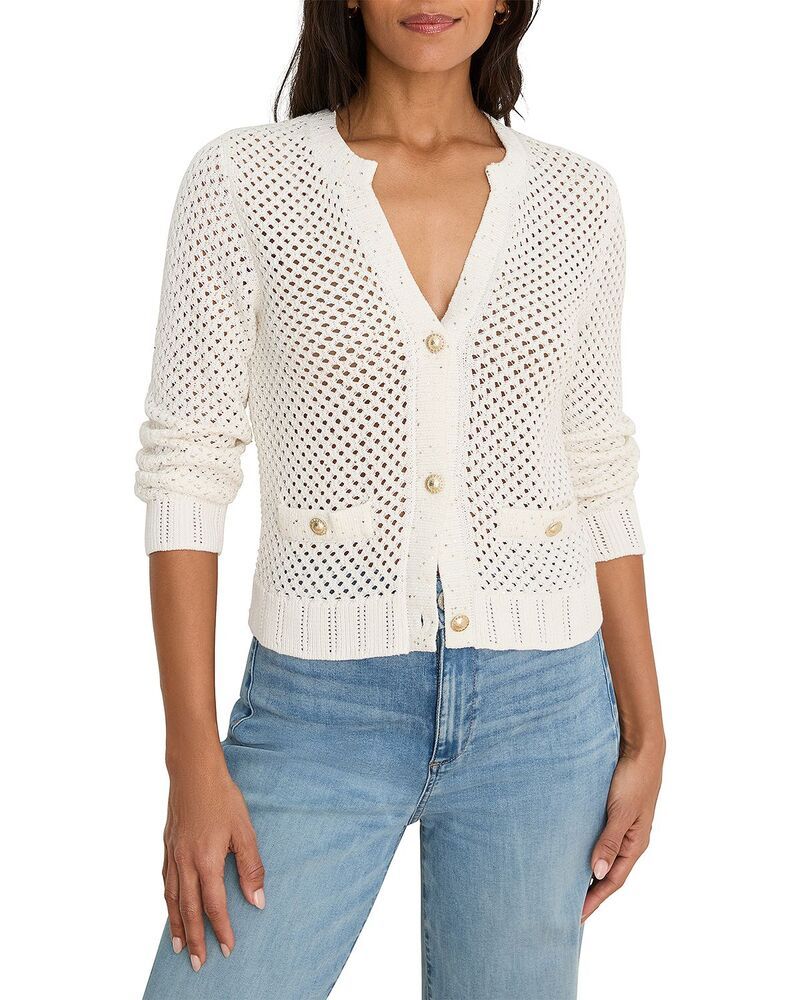 ニックプラスゾーイ レディース アウター カーディガン セーター スパンコール NICZOE Sequin Glow Cardigan Sweater Milk White ホワイト