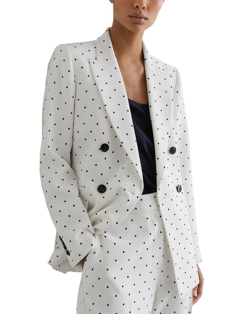 レイス レディース アウター ジャケット・ブルゾン ドット柄 ドット REISS Double Breasted Polka Dot Suit Jacket WhiteNavy ホワイト
