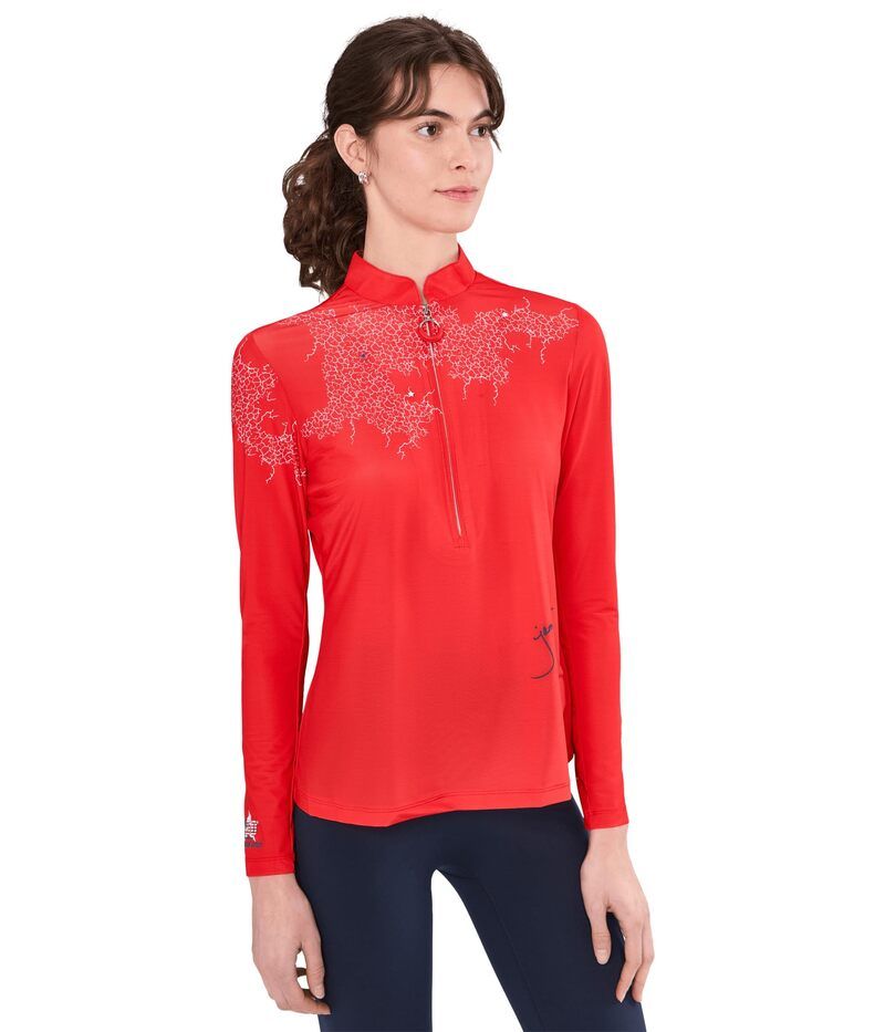 ジャイミーサドック レディース トップス シャツ モックネック メッシュ Jamie Sadock Sunsense Mesh Mock Neck 14 Zip Long Sleeve Top Red