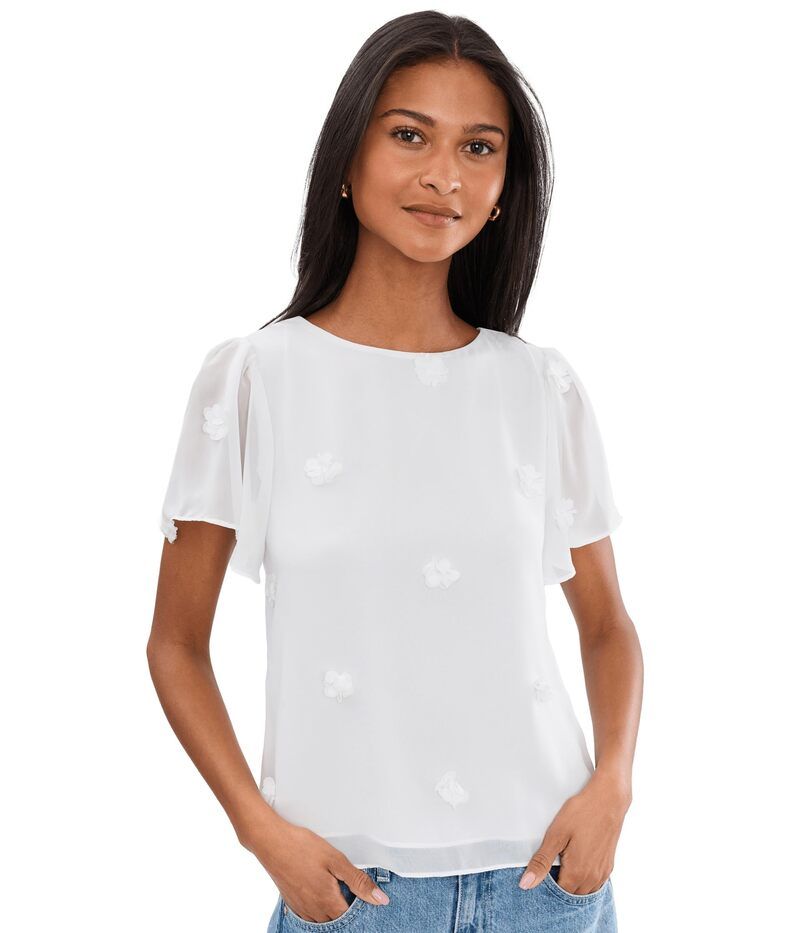 セセ レディース トップス シャツ クルーネック CeCe 3D Flower Applique Crew Neck Top New Ivory アイボリー 20,576円