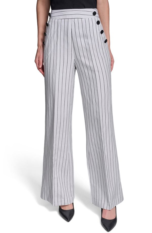 カール ラガーフェルド レディース ボトムス レギンス パンツ リネン KARLAGERFELD PARIStripe Linen Blend Sailor Pantsoft White Black