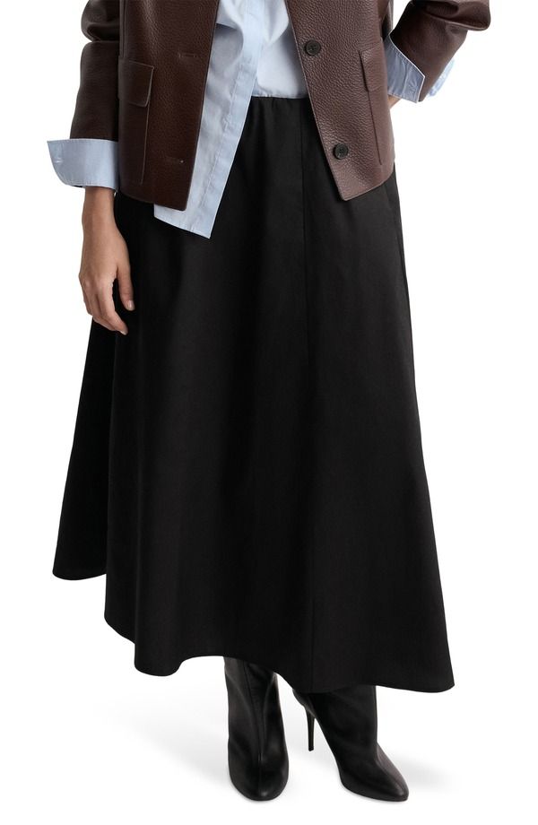 マンゴ レディース ボトムスカート A ライン コットン MANGO Falda Newcreta Cotton ALine Skirt Black ブラック