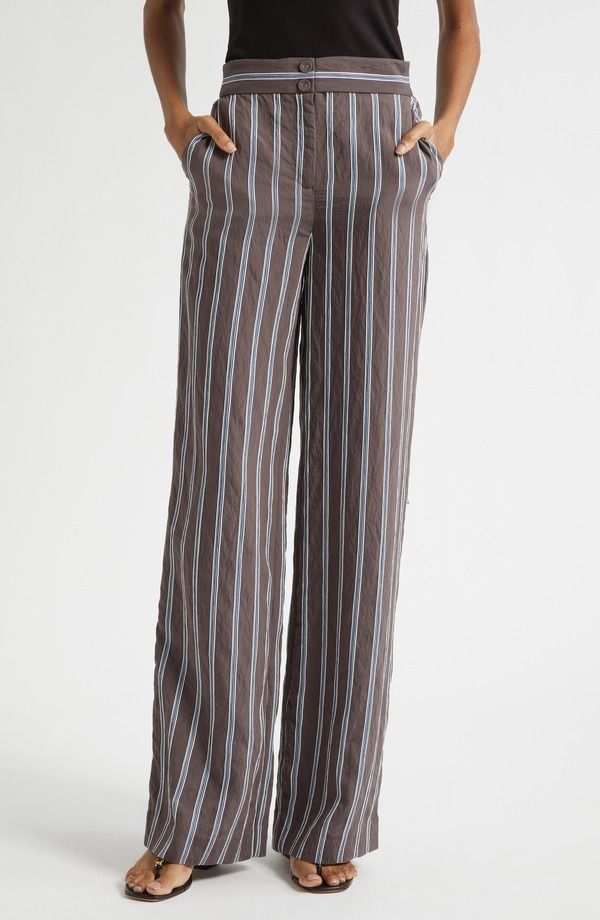 ヴェロニカ ベアード レディース ボトムス レギンス パンツ Veronica Beard Carraway Stripe Wide Legs Pants Dark Mocha モカ