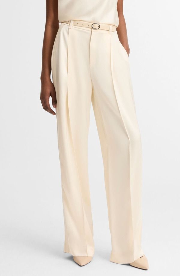 ヴィンス レディース ボトムス レギンス ハイウエスト プリーツ パンツ サテン Vince Pleated High Waist Satin Pants Flax