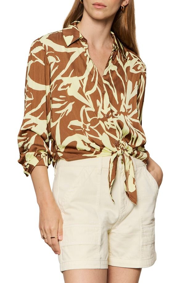 サンクチュアリー レディース トップス シャツ プリント Sanctuary Lover Printie Hem Crop Sateen Shirt Lemon Root Brown ブラウン