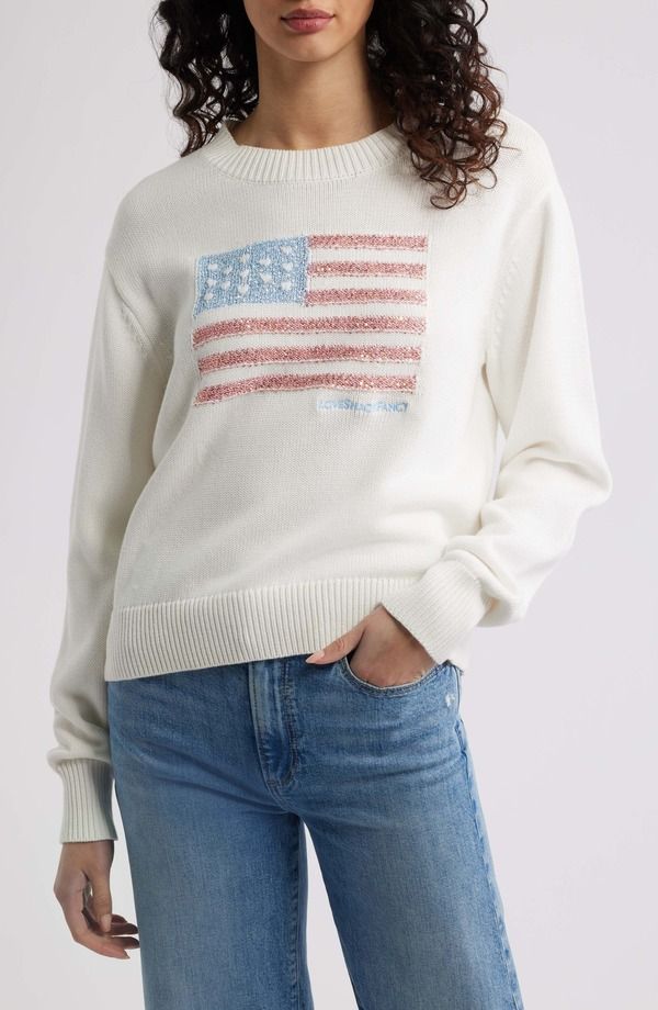 ラブスハックファンシー レディース アウター パーカー・スウェット セーター スパンコール コットン LoveShackFancy Sequin Flag Cotton Sweater Pop Roc