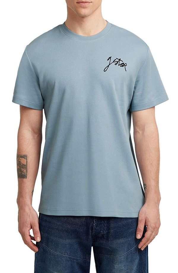 ジースター メンズ トップス Tシャツ コットン グラフィック GSTAR Script Organicotton Graphic TShirt Ash Blue アッシュ 15,895円