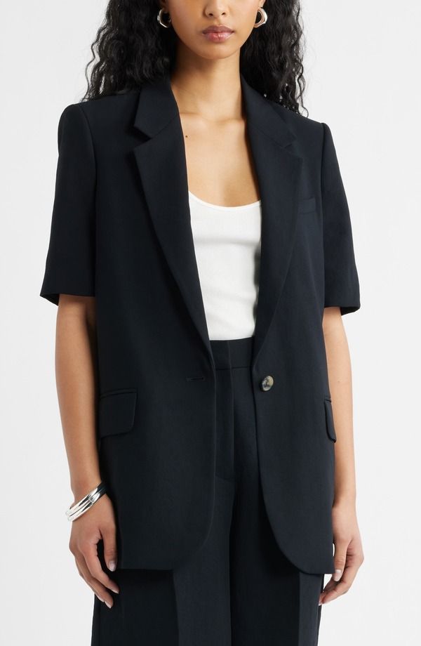 オープンエディット レディース アウター ジャケット・ブルゾン ブレザー Open Edit Curator Short Sleeve Blazer Black ブラック