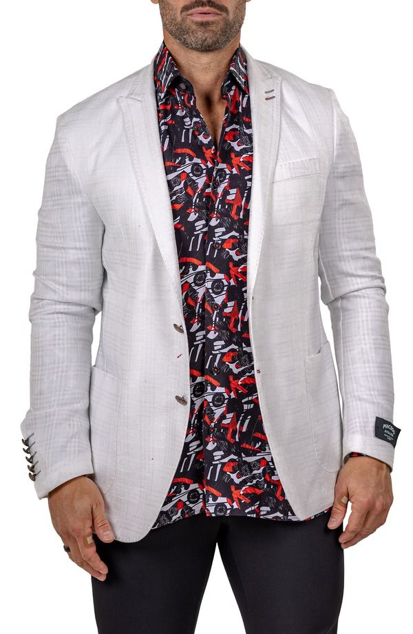 マセオ メンズ アウター ジャケット・ブルゾン ブレザー Maceoo Unconstructed Marthy015 White Glen Check Peak Lapel Blazer White