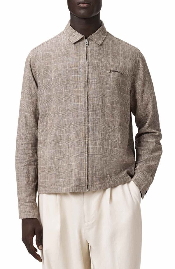 オールセインツ メンズ アウター ジャケット・ブルゾン 刺繍 リネン ロゴ AllSaints Keal Embroidered Logo Glen Plaid Linen Blend Jacket