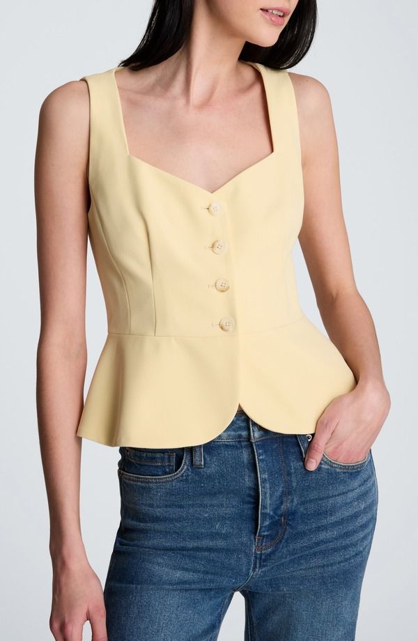ケネスコール レディース アウター ベスト Kenneth Cole Curved Hem Peplum Vest Pastel Yellow イエロー
