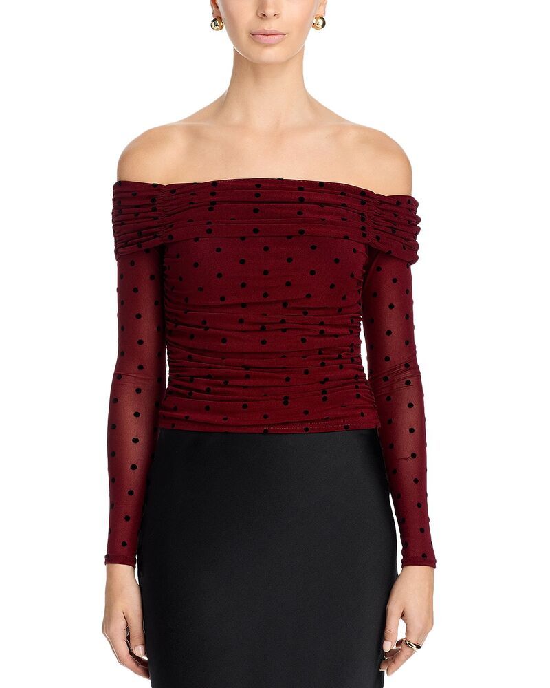 アクア レディース トップス シャツ ドット柄 ドット メッシュ AQUA Off The Shoulder Polka Dot Mesh Top Exclusive BurgundyBlack ブラ