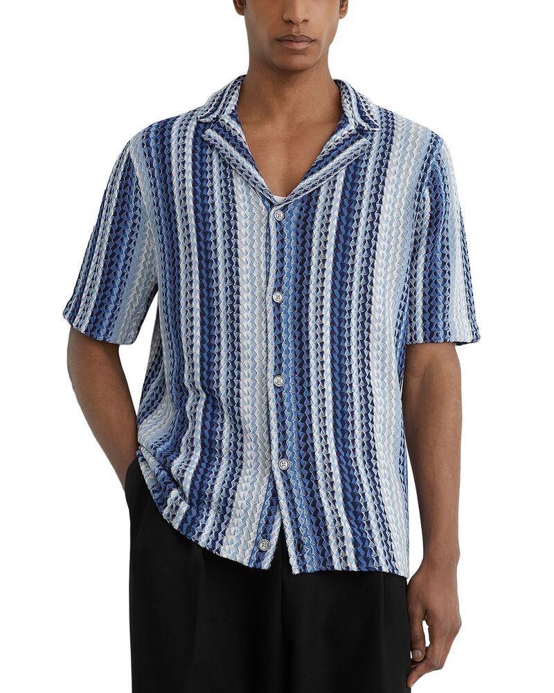 レイス メンズ トップス シャツ REISS Fleet Stripe Crochet Shirt Soft Blue ブルー