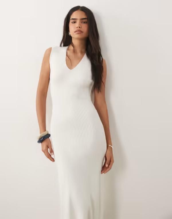 マンゴ レディース トップス ワンピース ミディ ノースリーブ ニット Mango compact knit sleeveless midi dress WHITE ホワイト