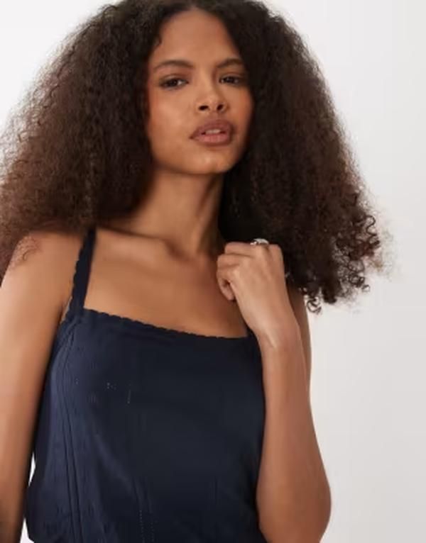 マンゴ レディース トップス シャツ Mango Teen pointelle cami top NAVY ネイビー 8,861円