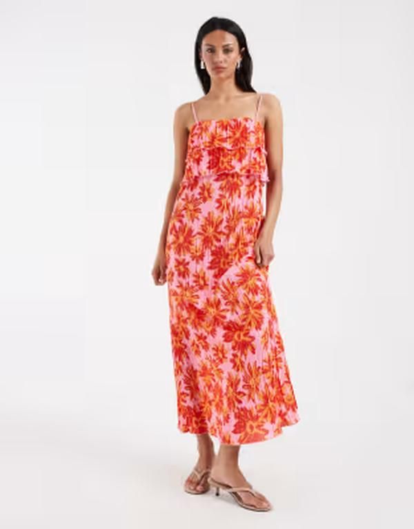 ピーシーズ レディース トップス ワンピース ティアード フラワー柄 プリント フリル フラワー PIECES plisse cami dress with tiered ruffle top det