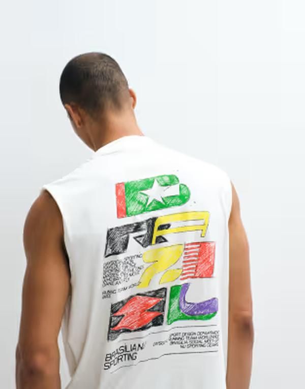 エイソス メンズ トップス ベスト グラフィック ASOS DESIGN oversized tank with Brazil graphic in cream Coconut milk クリーム