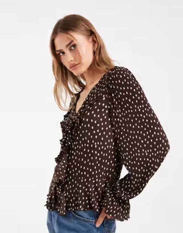 オンリー レディース トップス シャツ ドット柄 ドット ブラウス ONLY frill details blouse polka dot COFF BEAN WHITE DTS ホワイト
