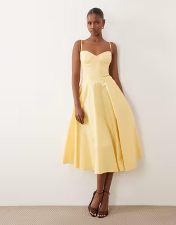 ティエフエヌシー レディース トップス ワンピース ミディ スカート コットン TFNCotton cami cup detail full skirt midi dress in lemon