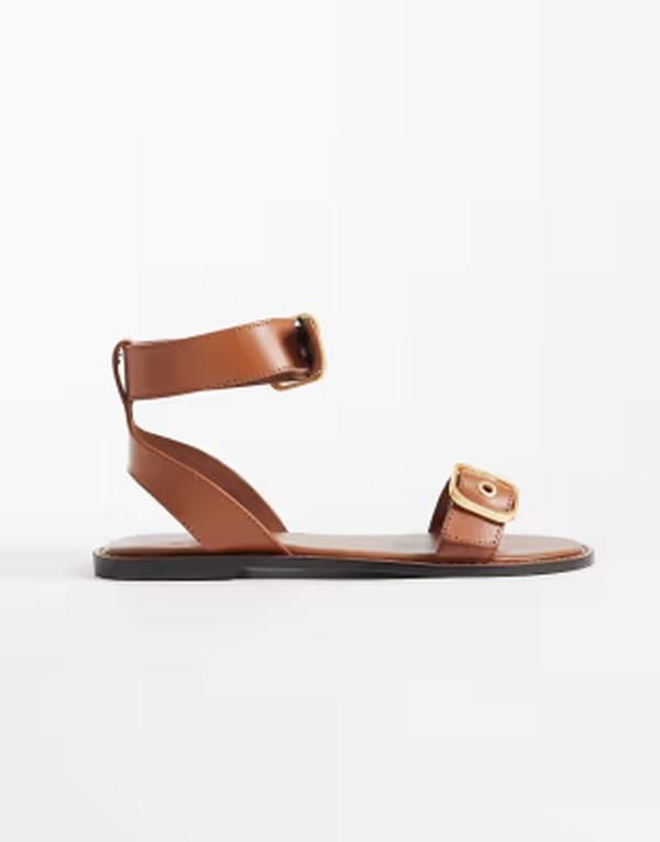 マンゴ レディース シューズ サンダル スエード レザー Mango 100 suede leather buckle detail flat sandals BROWN ブラウン