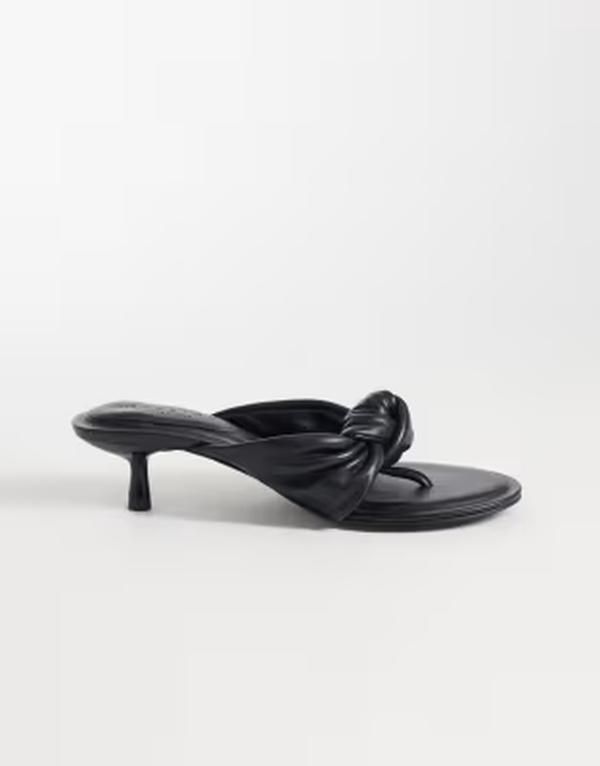 エイソス レディース シューズ ヒール レザー ASOS DESIGN Heartbreak premium knotted heeled flip flops leather Black ブラック
