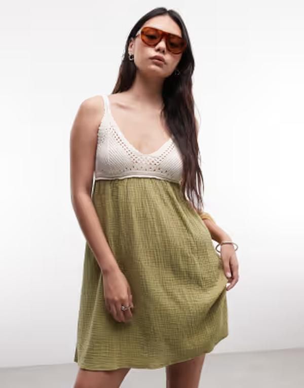 リクレイム ヴィンテージ レディース トップス ワンピース Reclaimed Vintage crochet summer dress in olive and cream OLIVE GREEN 15,466円