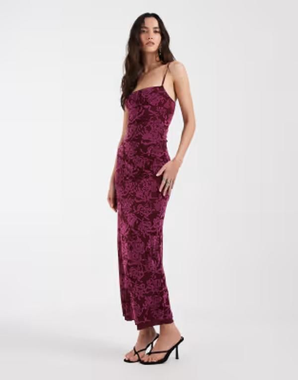 モーテル レディース トップス ワンピース Motel Darish flocked shadow leaf midaxi dress in plum プラム