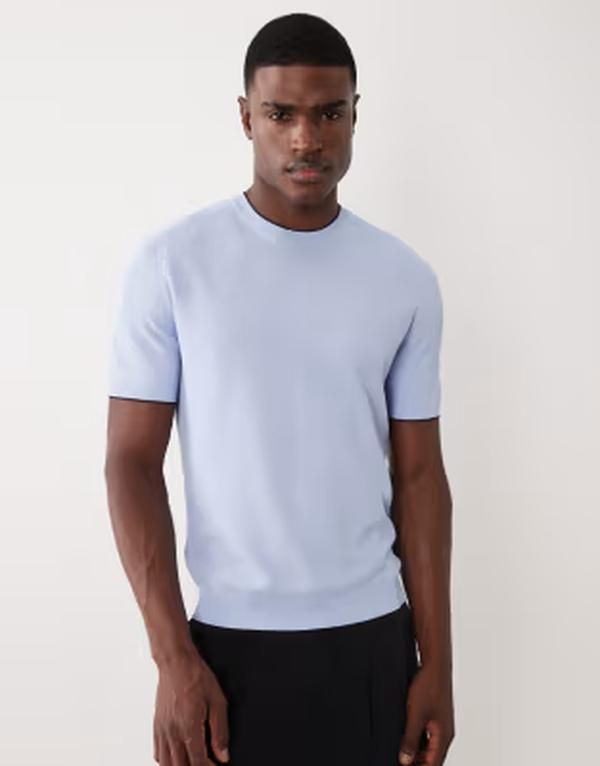 マンゴ メンズ トップス Tシャツ ニット Mango performance fine knitshirt in pasle Pale blue ブルー
