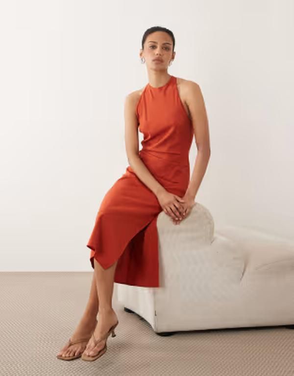 マンゴ レディース トップス ワンピース ドレープ ノースリーブ ホルター Mango halter neck sleeveless dress with drapedetailing in oran 24,272円