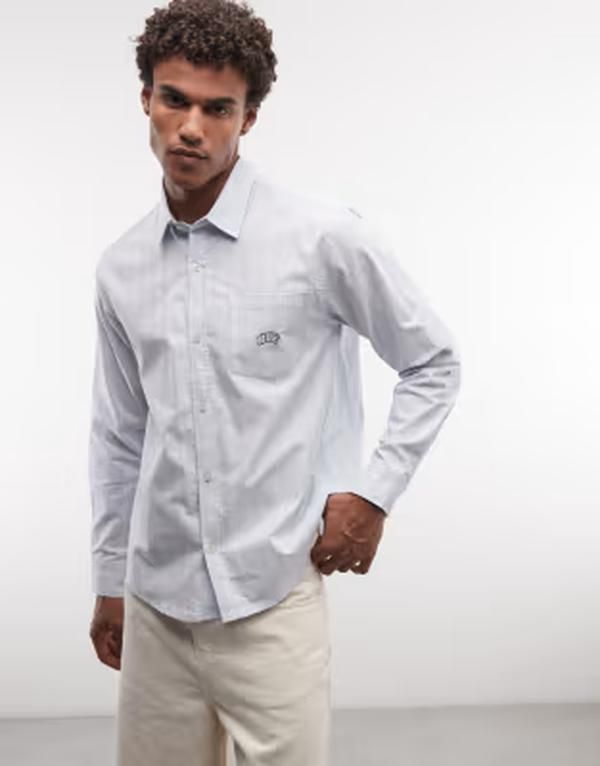 ハフ メンズ トップス シャツ オックスフォード HUF classic arch long sleeve oxford shirt stripe MID BLUE ブルー